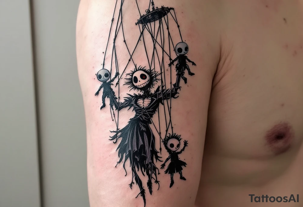 Tim Burton’s puppet master pulls tangled strings of porcelain dolls in faded peach and dusty gray. tattoo idea