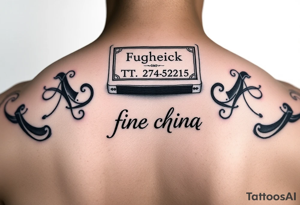 Matchbook with phone number on inside with the words “fine china” as the signature tattoo idea