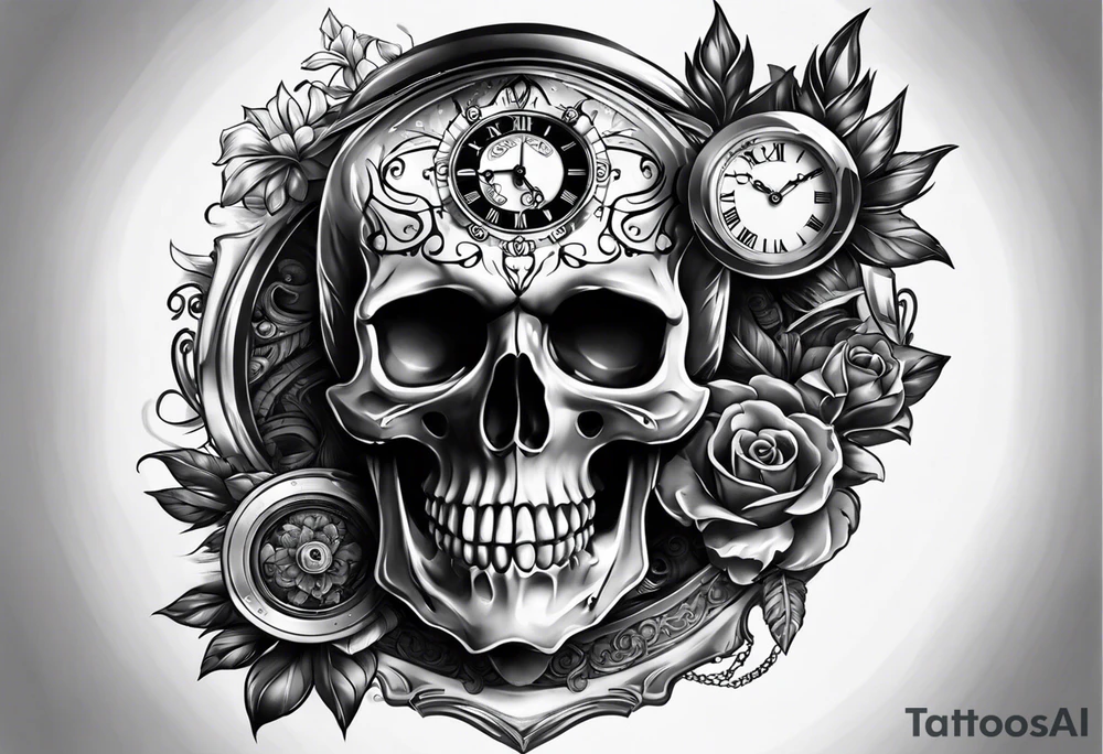 Skull mixed with watch tattoo idea