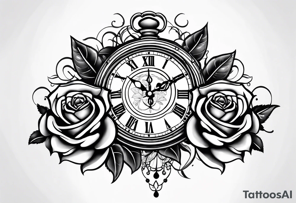 Roses and clock tattoo idea