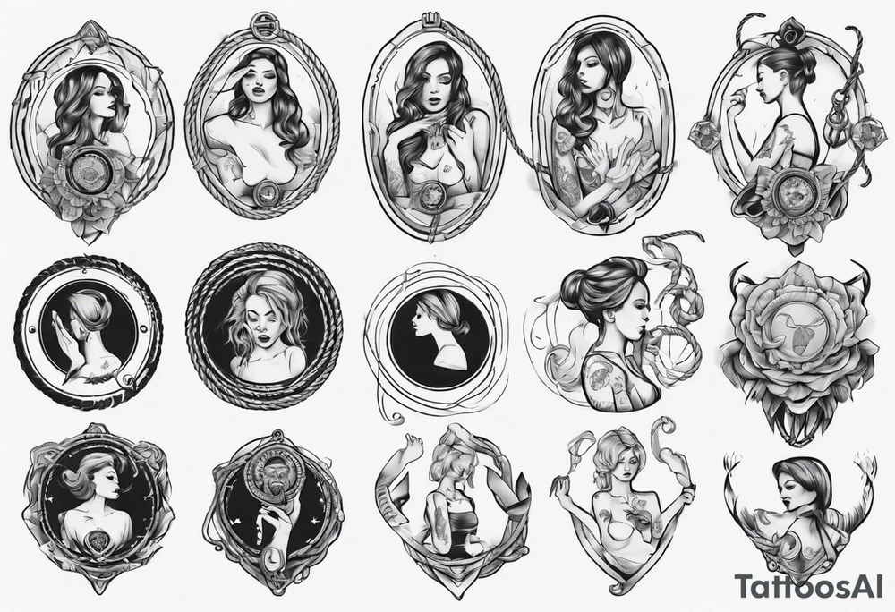 woman hand holding medallion with rope tattoo idea