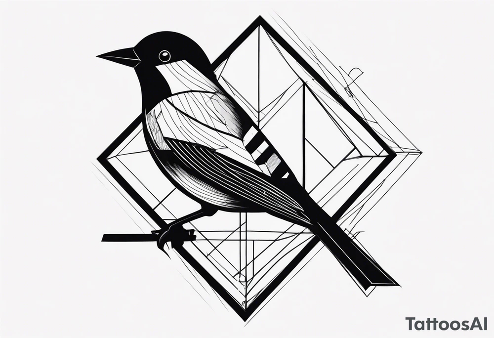 bird with small details, triangle and square forms tattoo idea