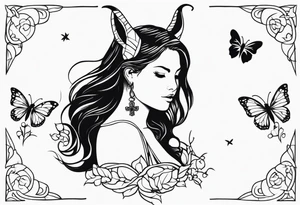Capricorn and butterflies with a cross sleeve tattoo idea