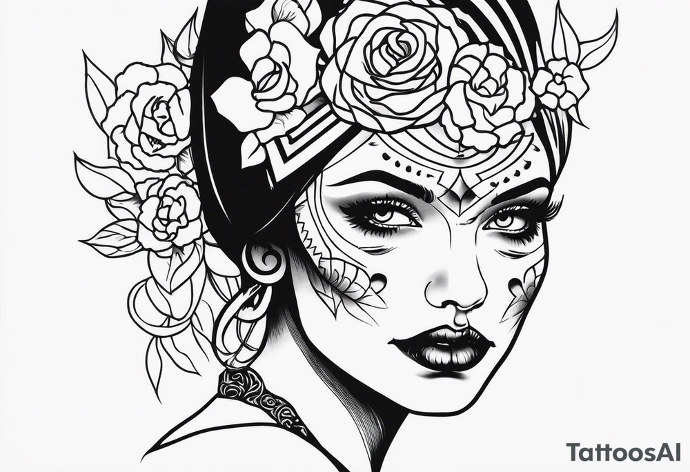 SKULL FEMALE FACE tattoo idea