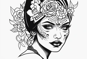 SKULL FEMALE FACE tattoo idea