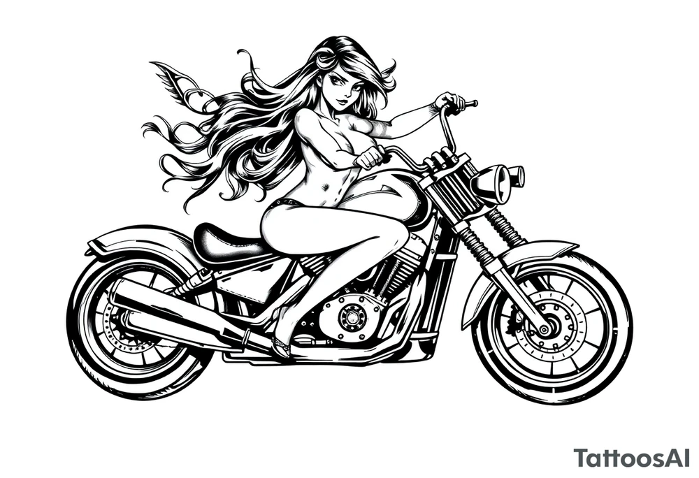 naked girl on motorcycle, slut, angry, leather tattoo idea