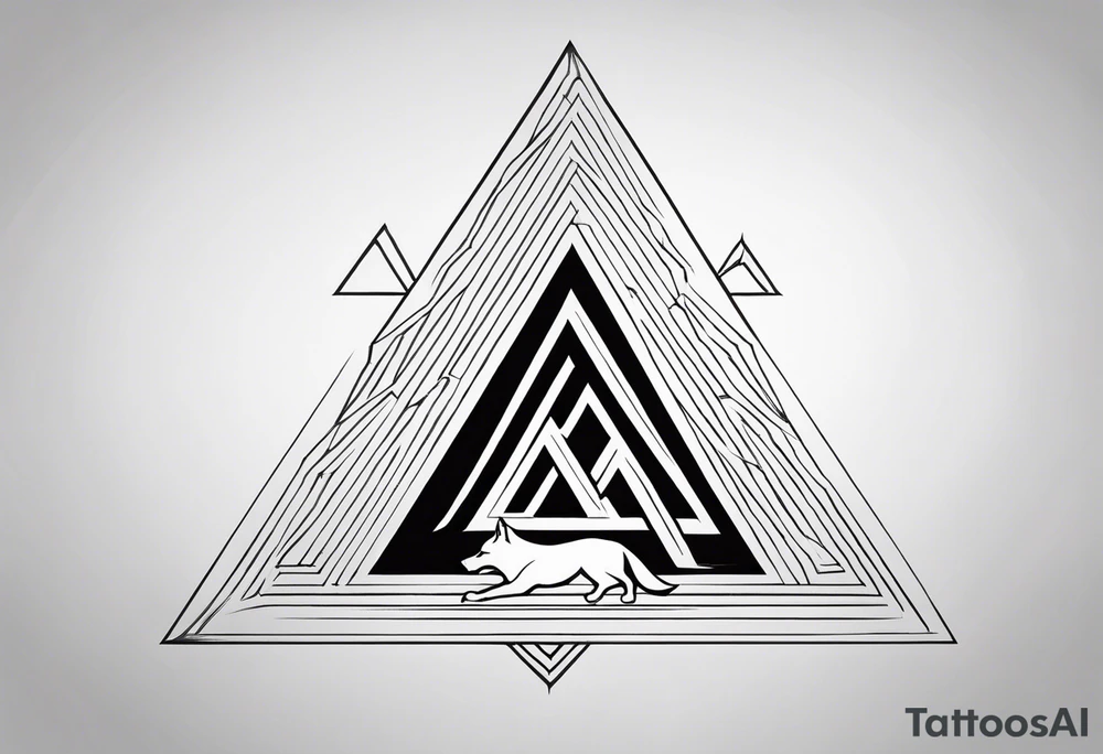 The valknut symbol with a wolf in the background who is howling upwards. tattoo idea