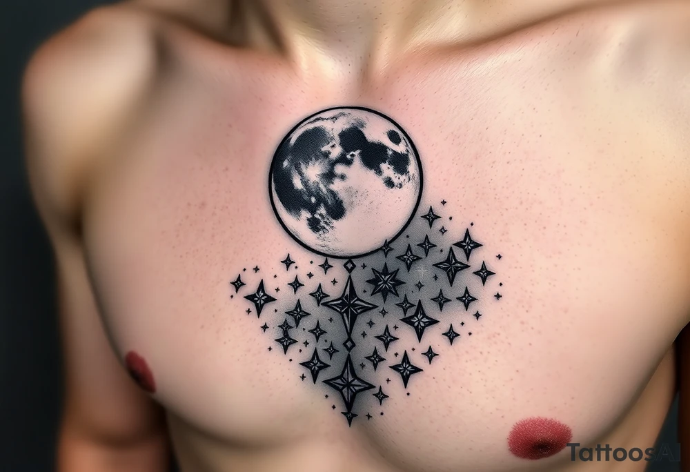 Moon and Cascade of stars tattoo idea