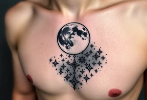 Moon and Cascade of stars tattoo idea