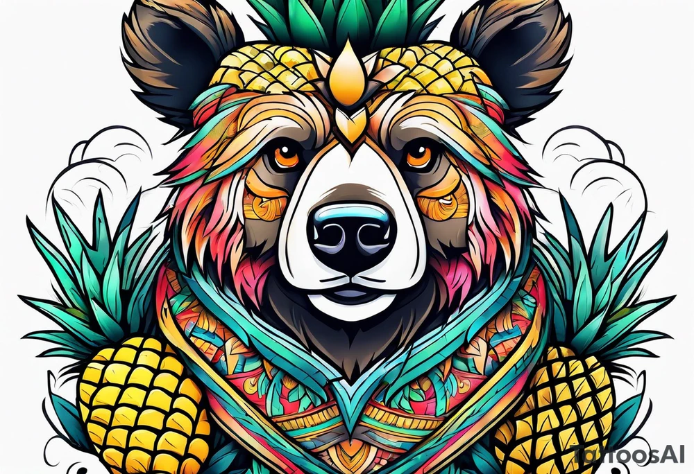 Bear hugging pineapple tattoo idea