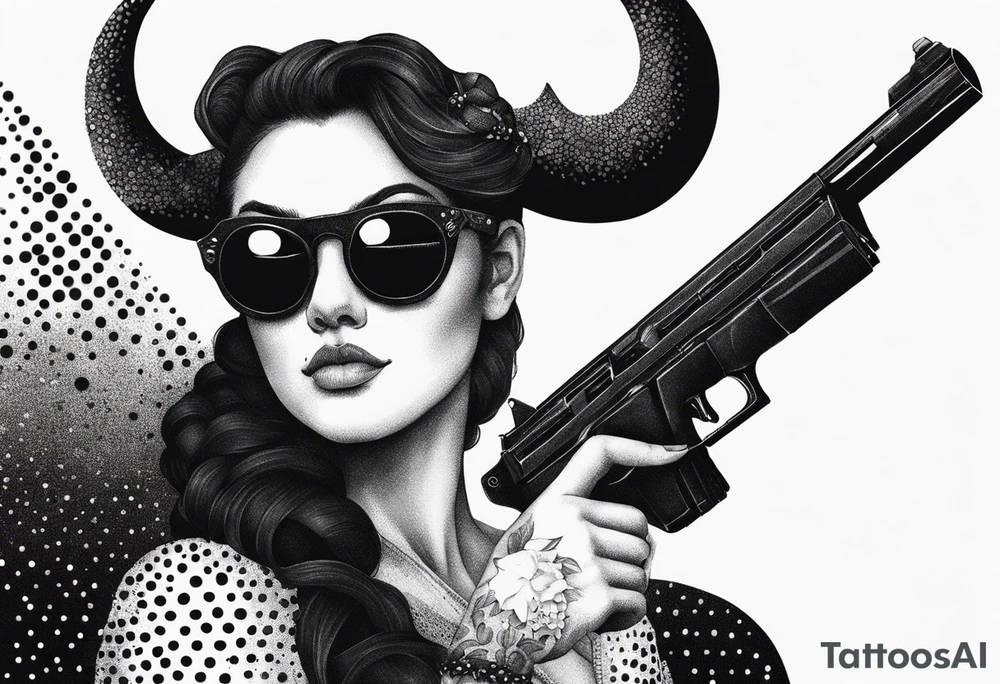 capricorn with sunglasses and gun tattoo idea