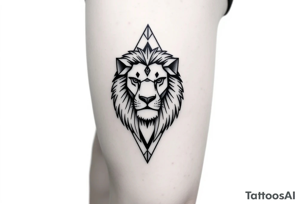 Lion with diamond geometric shapes and tattoo idea