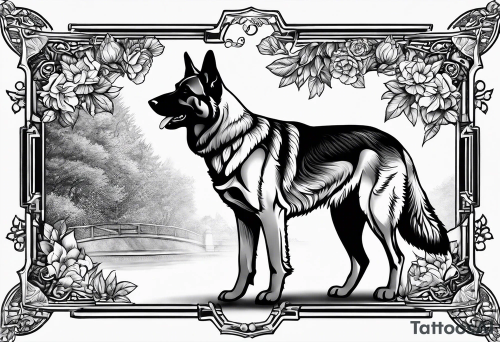 German shepherd dog walking away tattoo idea