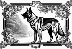 German shepherd dog walking away tattoo idea