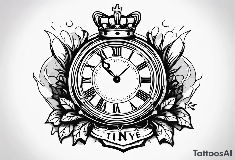 Broken clock with king crown made in HOPE tattoo idea