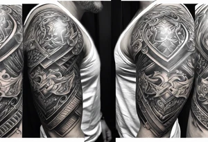 half sleeve, upper right arm and shoulder, leather armor tattoo idea