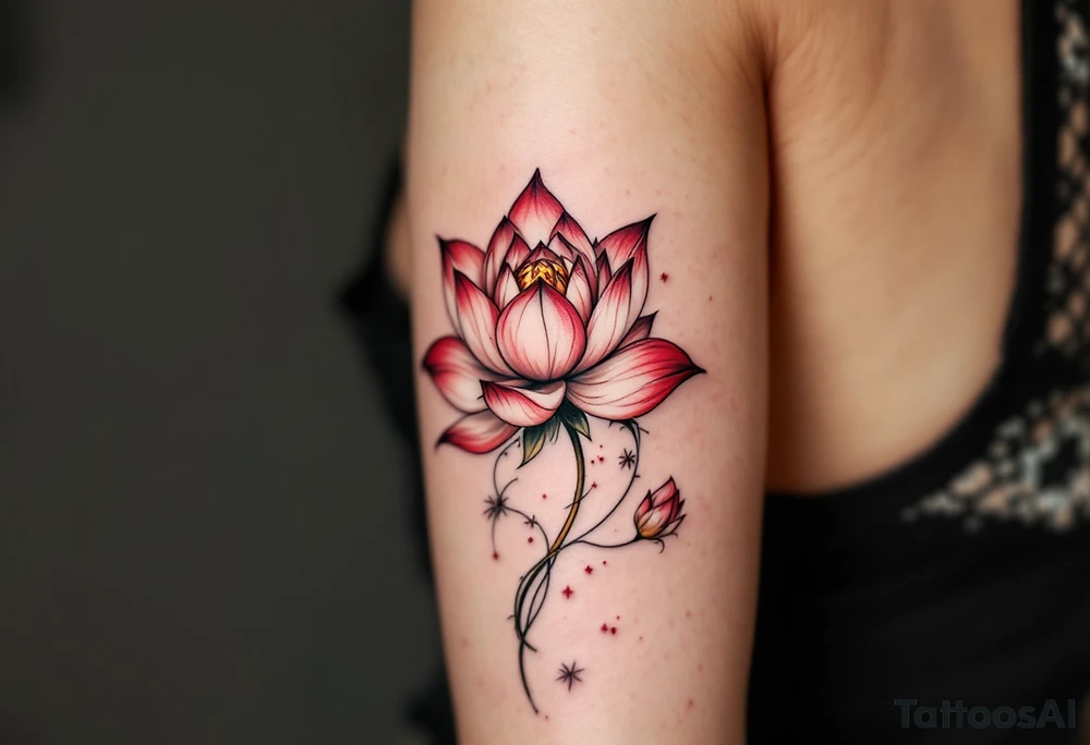 Crimson and white lotus flower, representing purity rising from suffering. tattoo idea