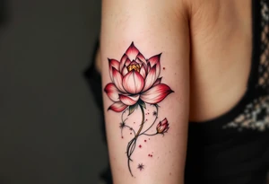 Crimson and white lotus flower, representing purity rising from suffering. tattoo idea