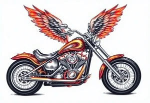 Low rider motorcycle, flames, angel wings tattoo idea