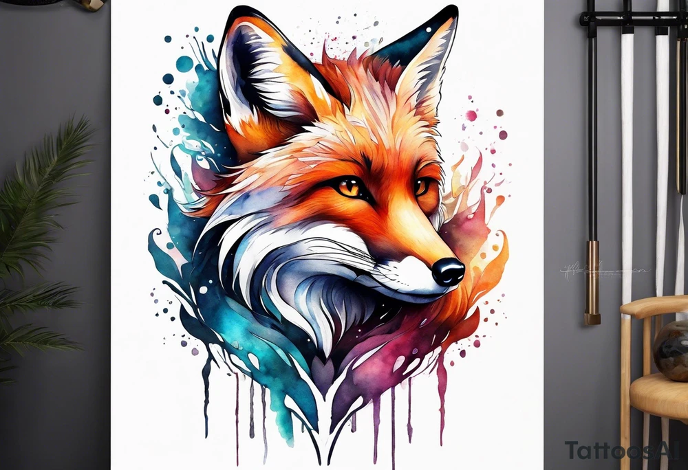 Watercolor fox tattoo idea