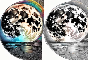 Full moon realistic, with one side rainbow edge tattoo idea