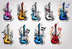 Create a unique tattoo design inspired by my passion for the electric guitar and video games. It could be an abstract representation of musical notes and pixel graphics. tattoo idea