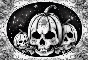 Carved pumpkin with skeletons kissing tattoo idea