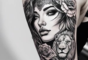 woman tattoo under the sign of a lion tattoo idea