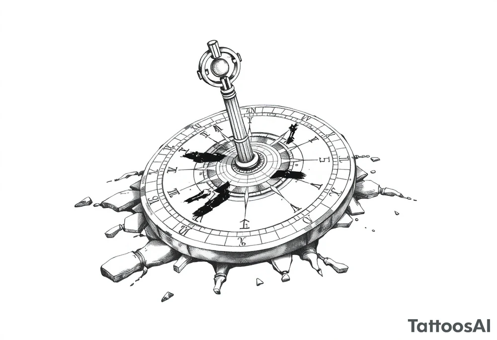 Damaged sundial on the ground tattoo idea