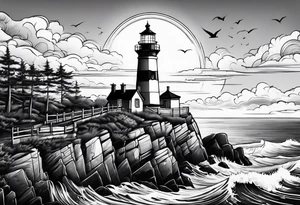 Light house with ocean view tattoo idea