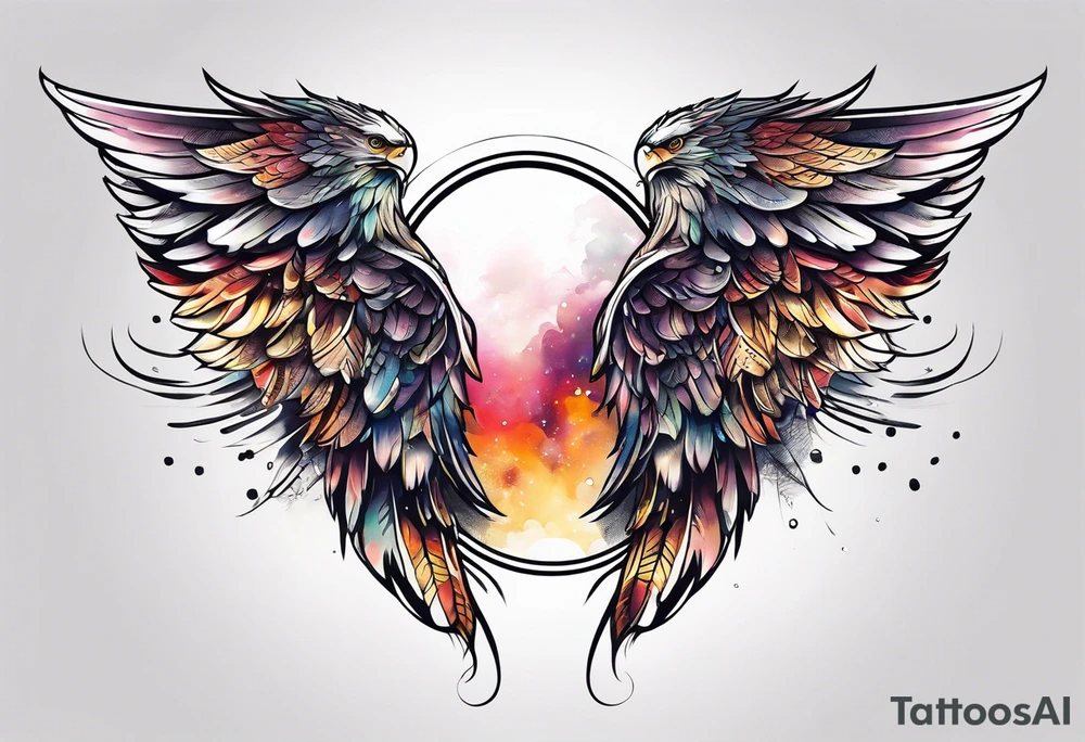 a pair of wings with a halo over them tattoo idea