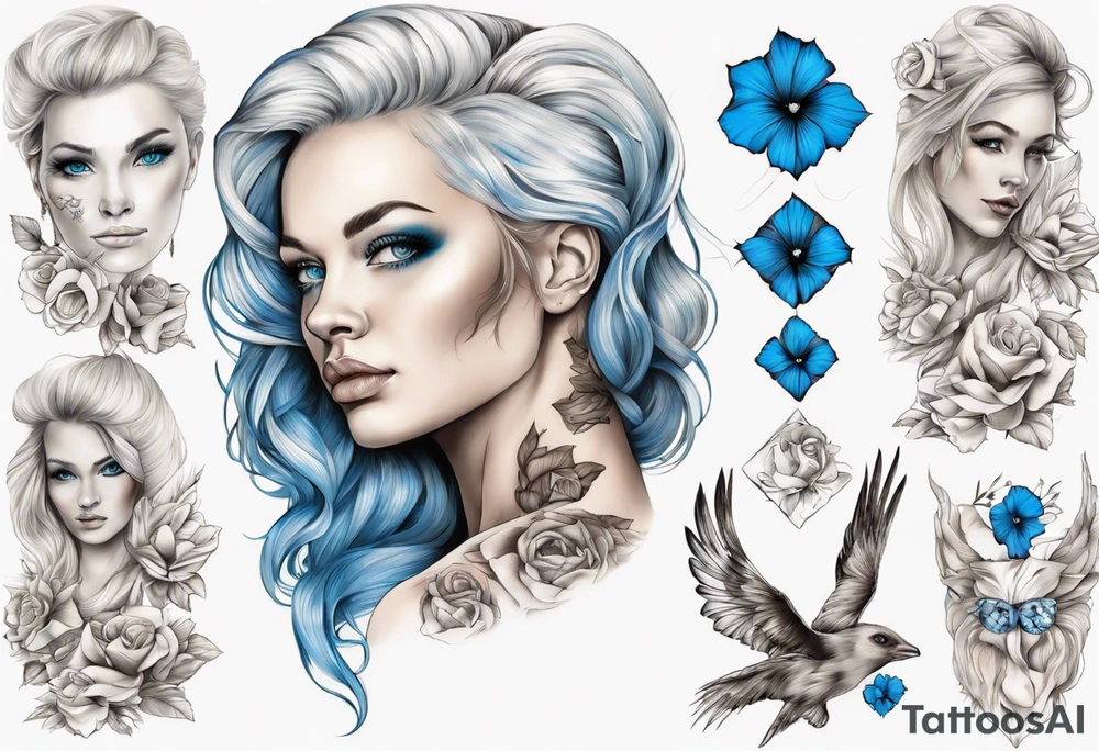 entkleidete schöne frau mit blondem haar und blauen augen tattoo idea