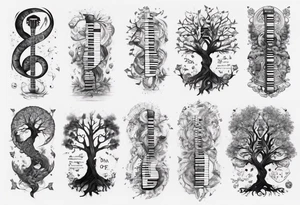 full arm sleeve tattoo... DNA science guitar piano, music. tree of life tattoo idea
