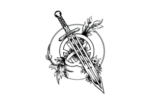 Armband tattoo combining a Celtic knot with a sword and nature tattoo idea