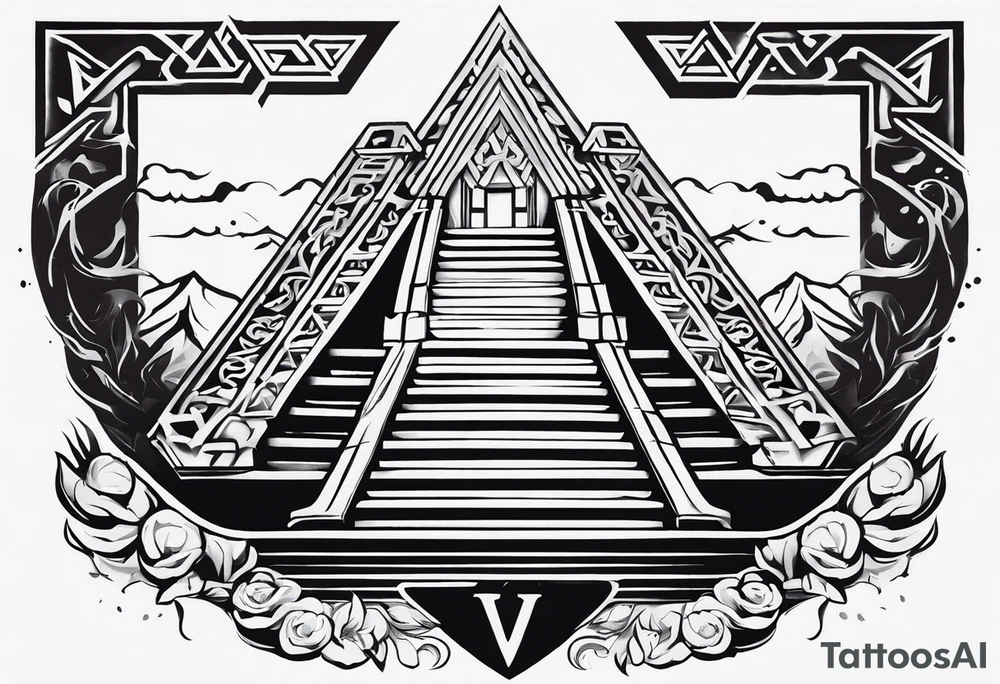 Valhalla  sword shield axe Valknut fog stairs tattoo idea