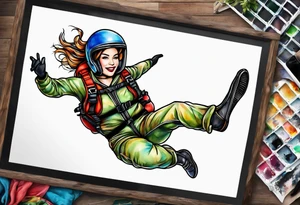 Woman skydiver jumping from plane with parachute tattoo idea