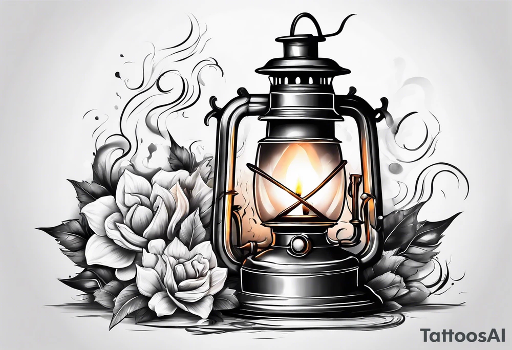 Extinguished oil lamp with smoke tattoo idea