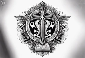 The symbol of Matthias a open Bible and a battle Axe tattoo idea