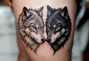 Black wolf and a white wolf side by side tattoo idea