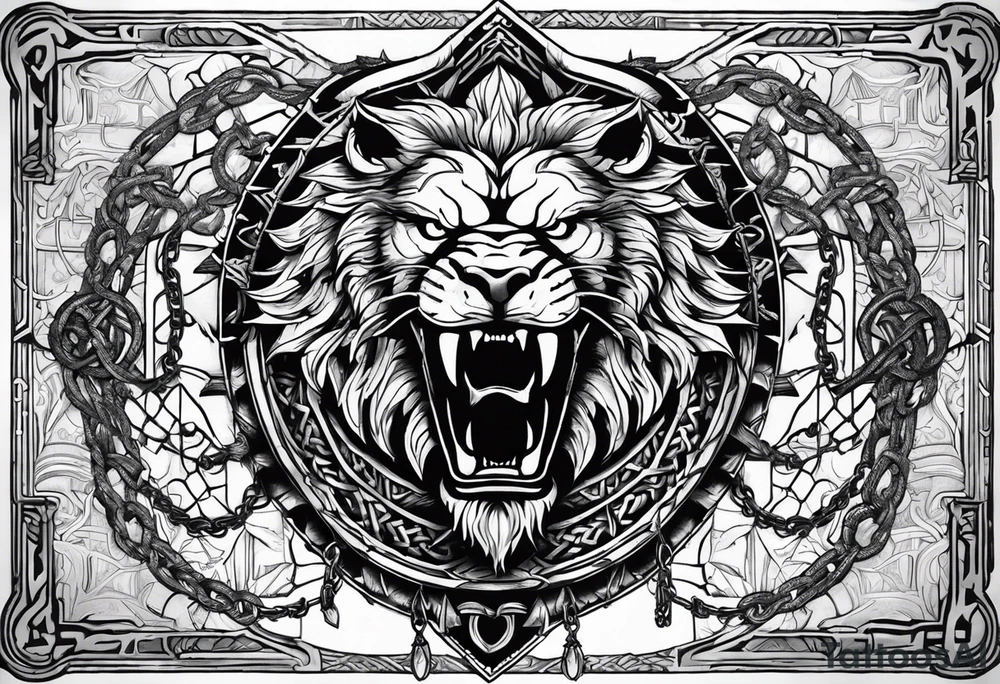 Valhalla sword shield  axe lion dragon 
Valknut barbed wire chains tattoo idea