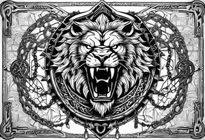 Valhalla sword shield  axe lion dragon 
Valknut barbed wire chains tattoo idea