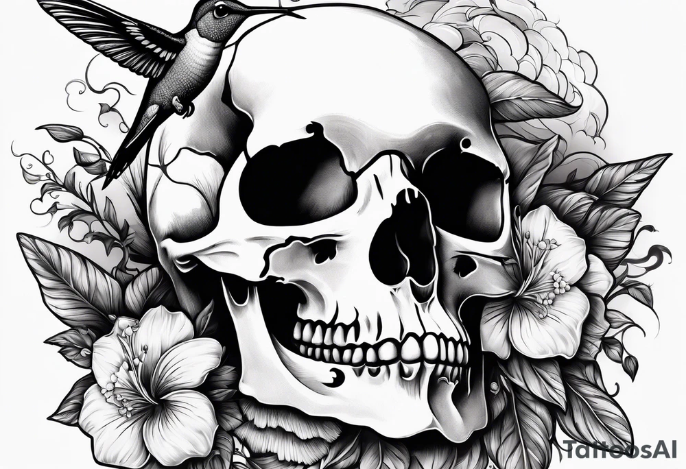 hummingbird, skull, flower, storm clouds tattoo idea hummingbird, skull, flower, storm clouds tattoo idea