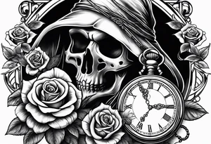 Reaper with roses and pocket watch tattoo idea