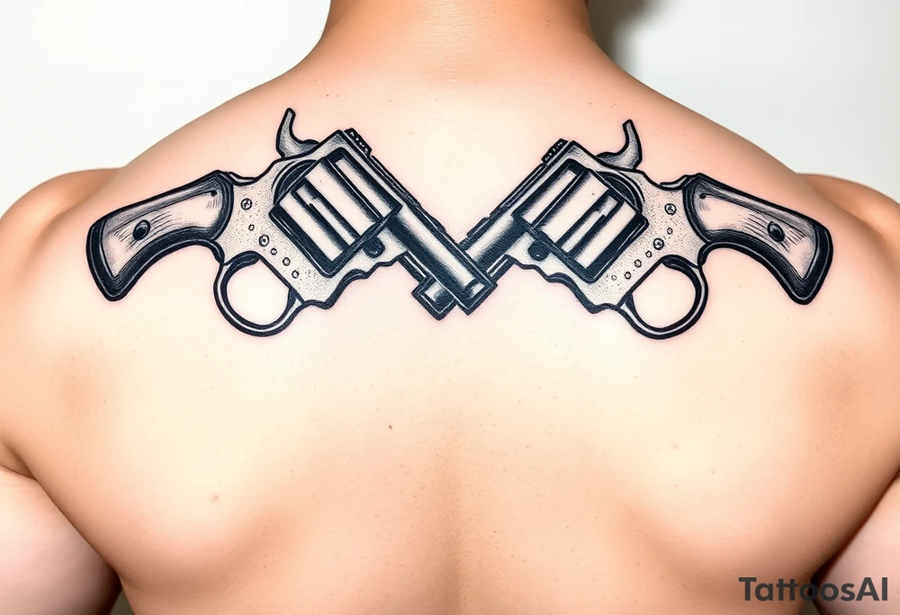 2 revolvers with wooden handles crossing pointing down tattoo idea