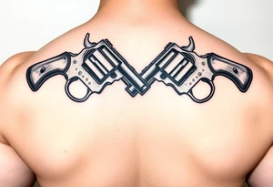 2 revolvers with wooden handles crossing pointing down tattoo idea