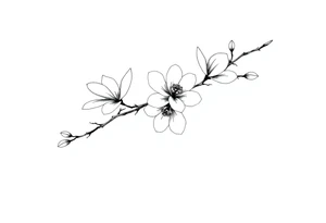Graceful long magnolia branch with closed flowers tattoo idea