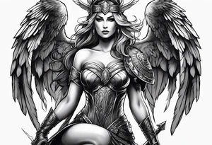 The full body of a Valkyrie with wings tattoo idea