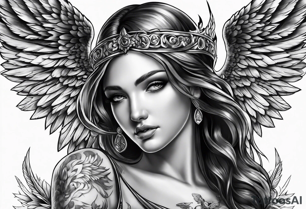 Angel with dominance tattoo idea