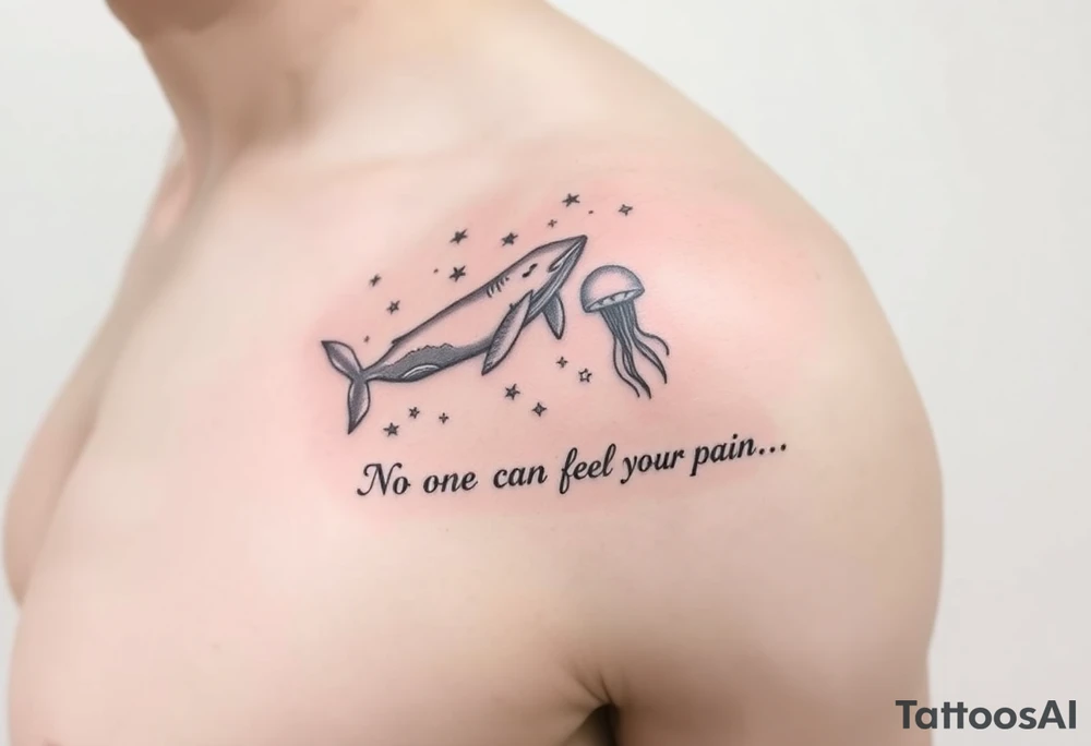52hz Whale and jellyfish among the stars with the words No one can feel your pain tattoo idea