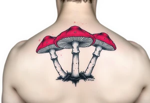 Anaglyph of 3 brightly colored psychedelic mushrooms tattoo idea